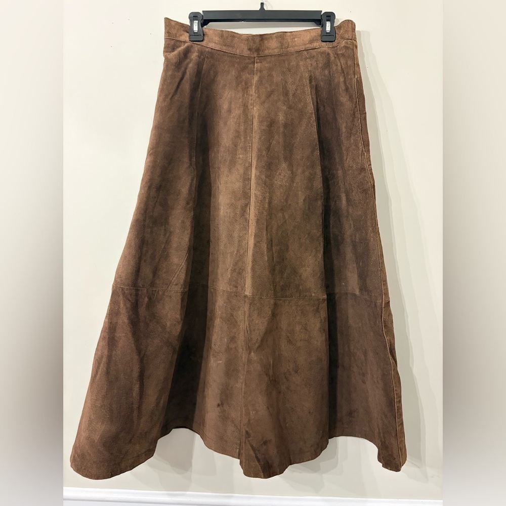 Vintage Bagatelle Flared  Brown Suede Skirt